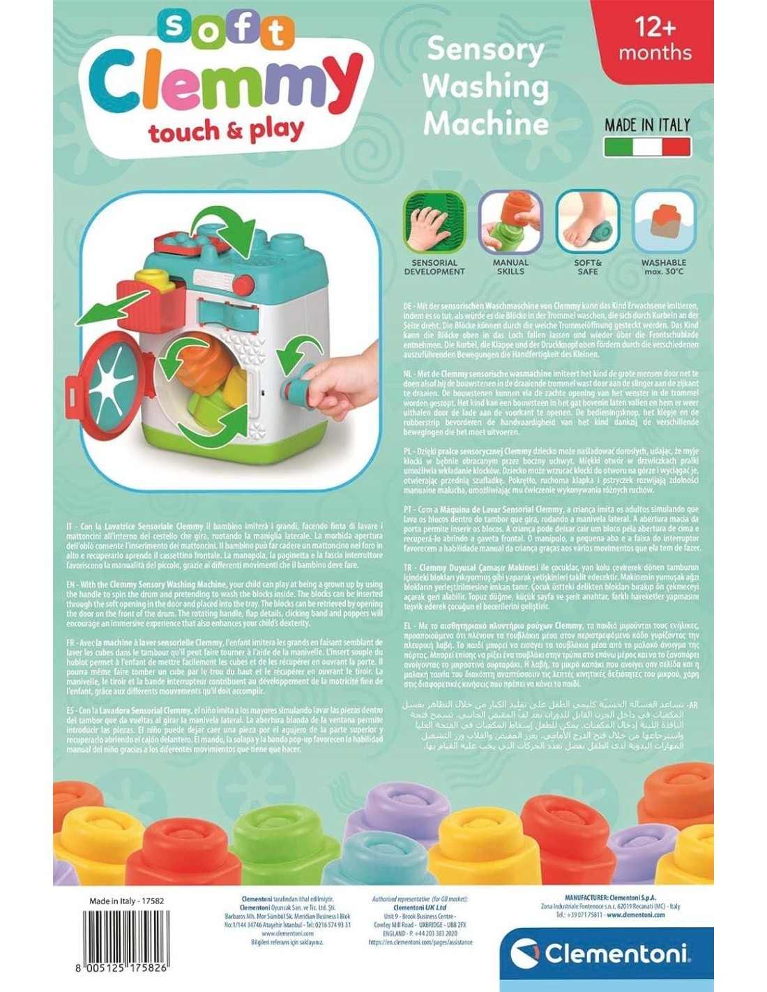 SENSORY WASHING MACHINE, LAVATRICE SENSORIALE CLEMENTONI BABY, CLEMMY, ELEMENTI INTERATTIVI, GIOCO IMITATIVO, BAMBINI 12+ MESI