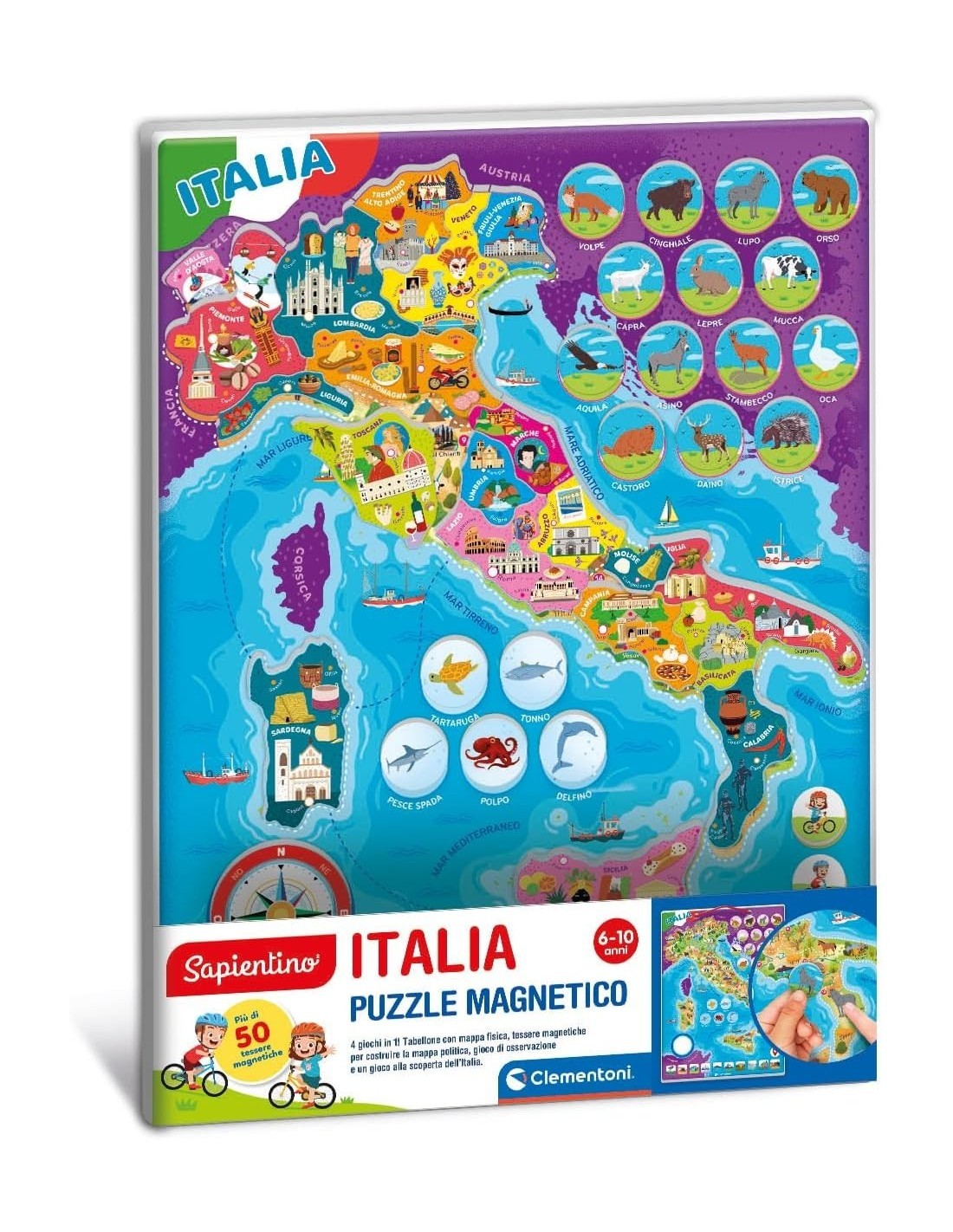 CLEMENTONI SAPIENTINO  ITALIA PUZZLE MAGNETICO, GIOCO EDUCATIVO, PER BAMBINI