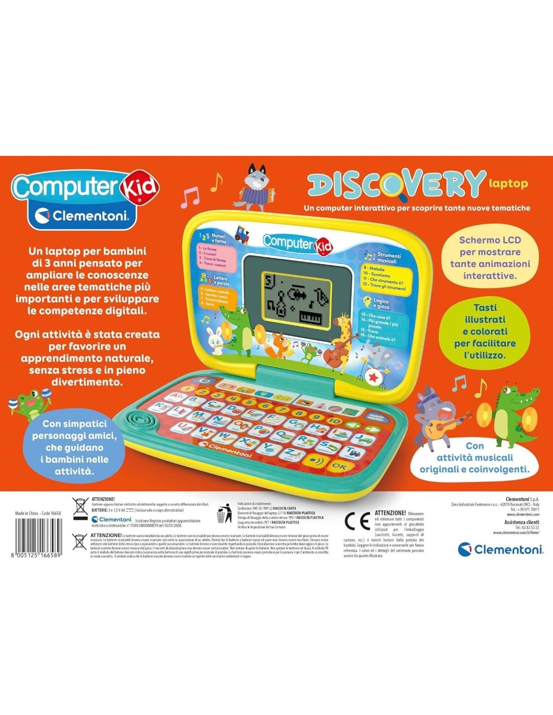 CLEMENTONI COMPUTER KID DISCOVERY LAPTOP, COMPUTER EDUCATIVO +3 ANNI