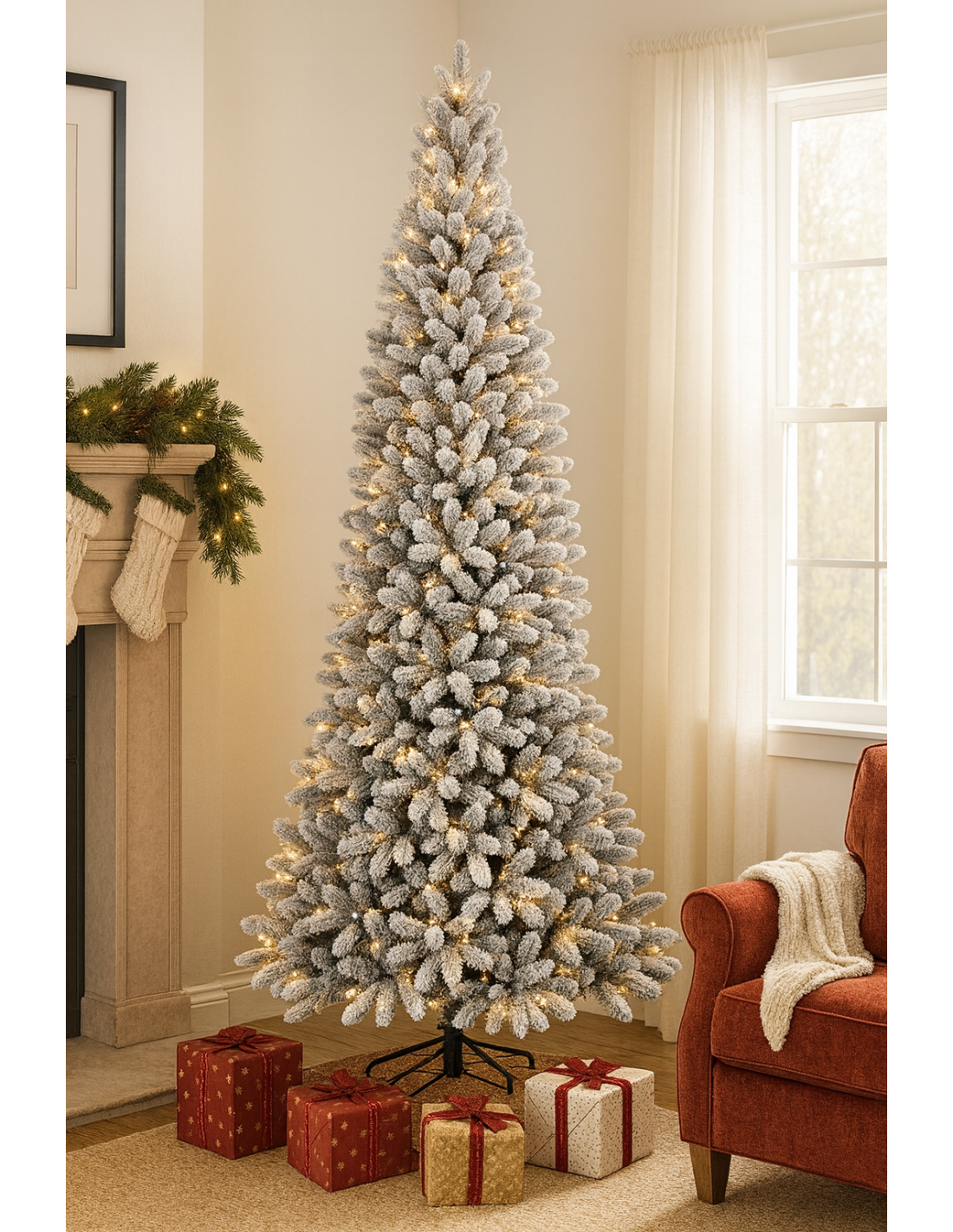 Albero di Natale floccato con LED "Montecarlo" altezza 210 cm e un diametro di 104cm con 1.140 rami