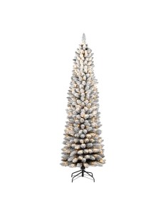 Albero Silvestre floccato, 210 cm altezza e 60 cm diametro, 350 LED bianco caldo, giochi di luce, la magia di Natale