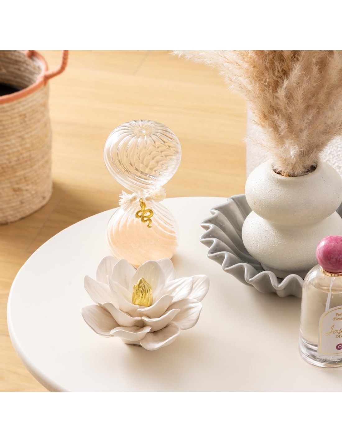 Decorazione da appoggio "Fleur" in ceramica bianca D14,5 cm