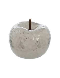 Decorazione da tavolo mela "Pamela" in ceramica argentata H14 cm