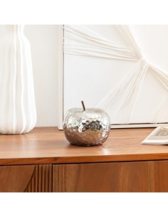 Decorazione da tavolo mela "Pamela" in ceramica argentata H14 cm