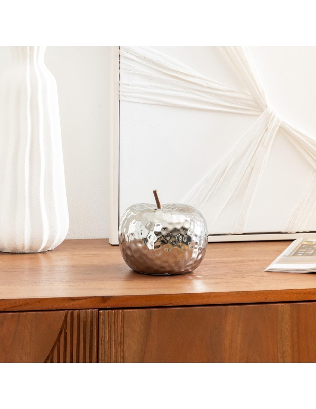 Decorazione da tavolo mela "Pamela" in ceramica argentata H14 cm