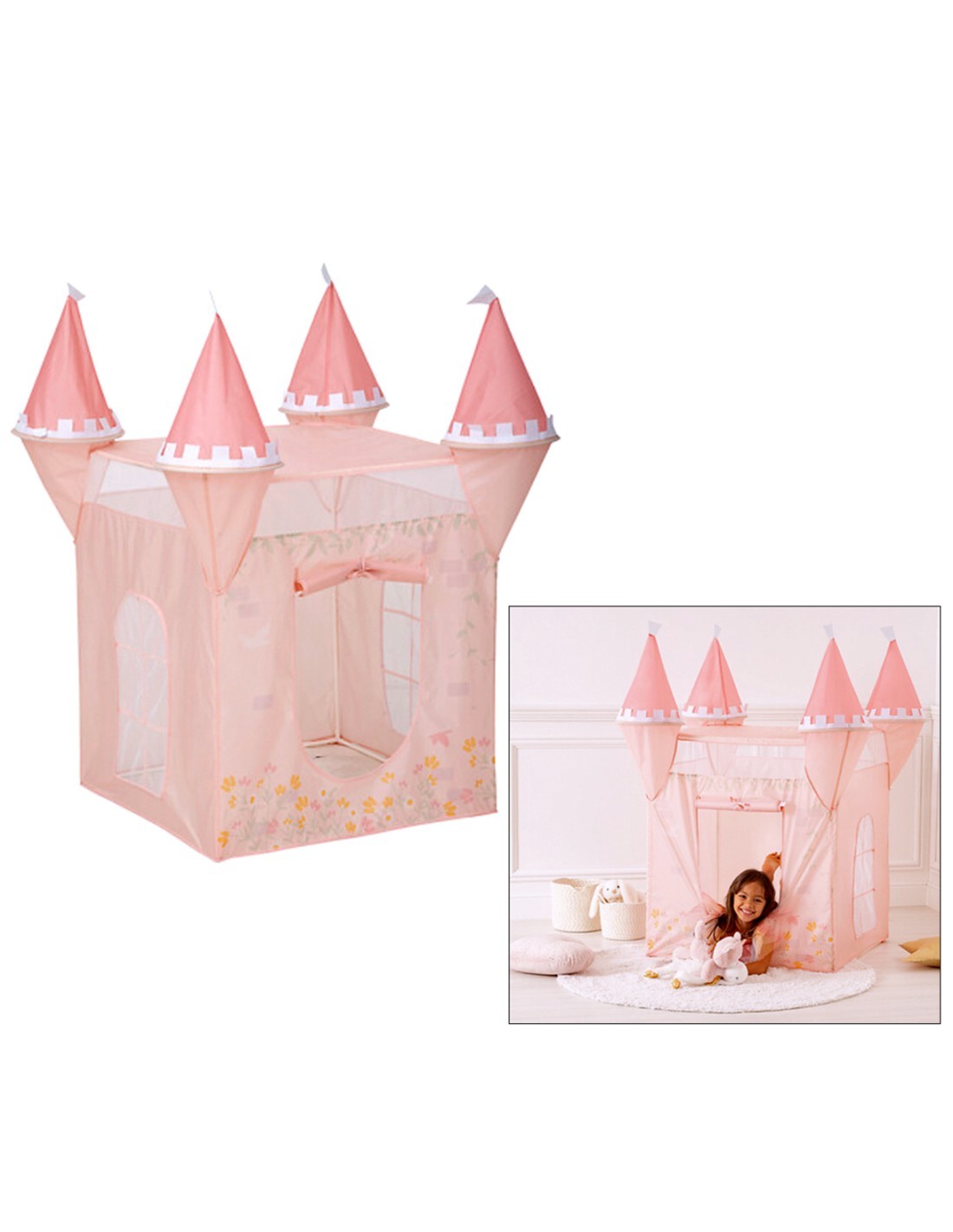 Tenda Pop Up, Castello Principessa, 130 x 78 x 78 cm, Rosa, PVC e Poliestere