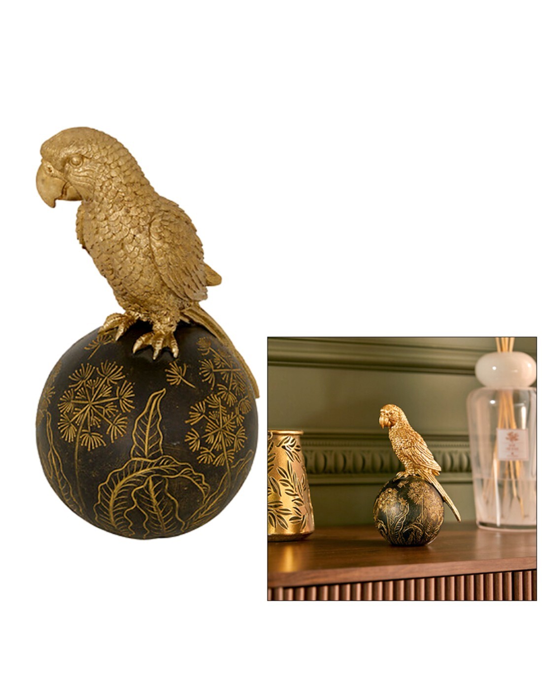 Uccellino Decorativo Belli, Resina Dorata, L 12 cm, P 10 cm, H 19 cm