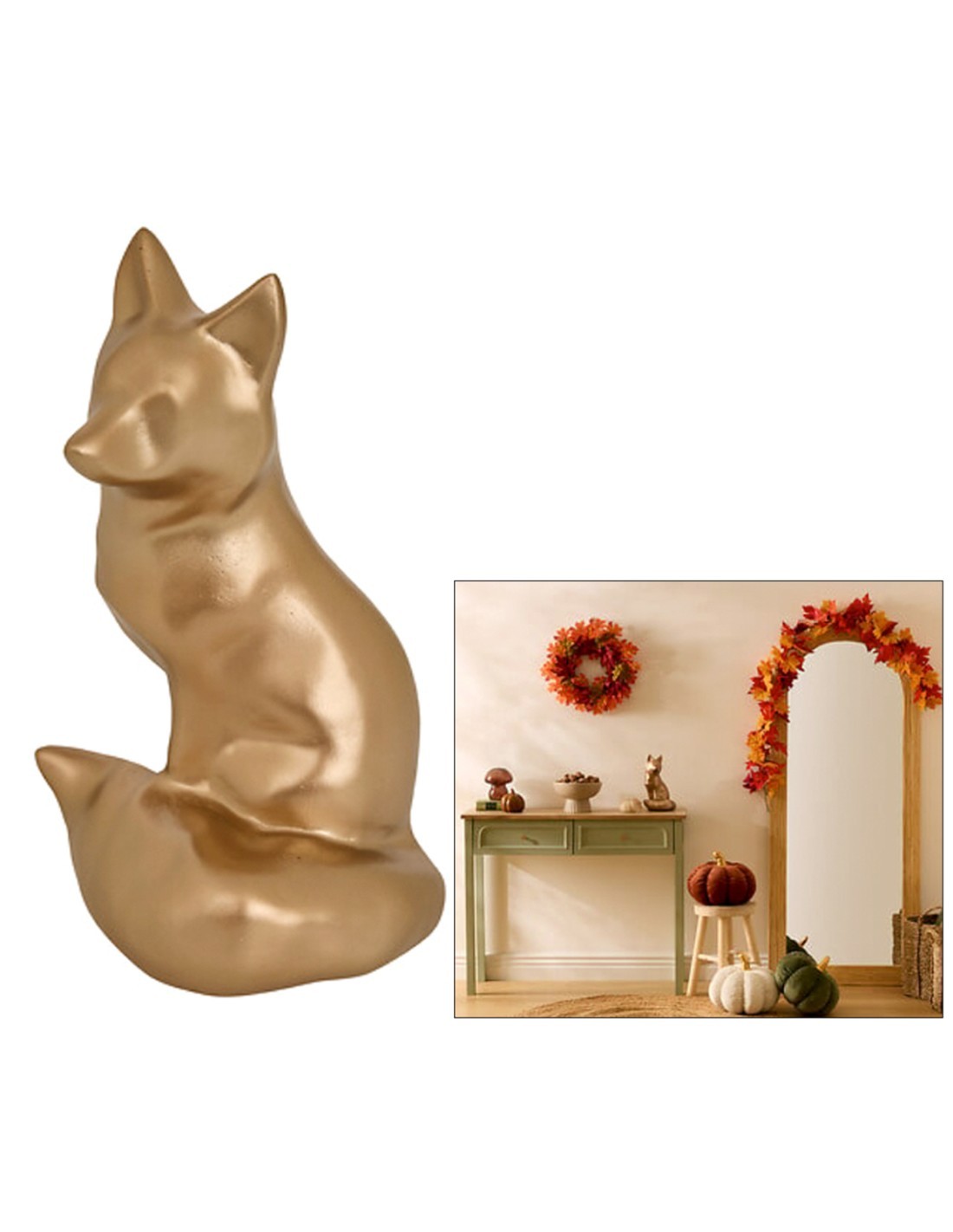 Volpe Decorativa Autunno, Resina Bronzo, L 16 cm, P 14 cm, H 26 cm