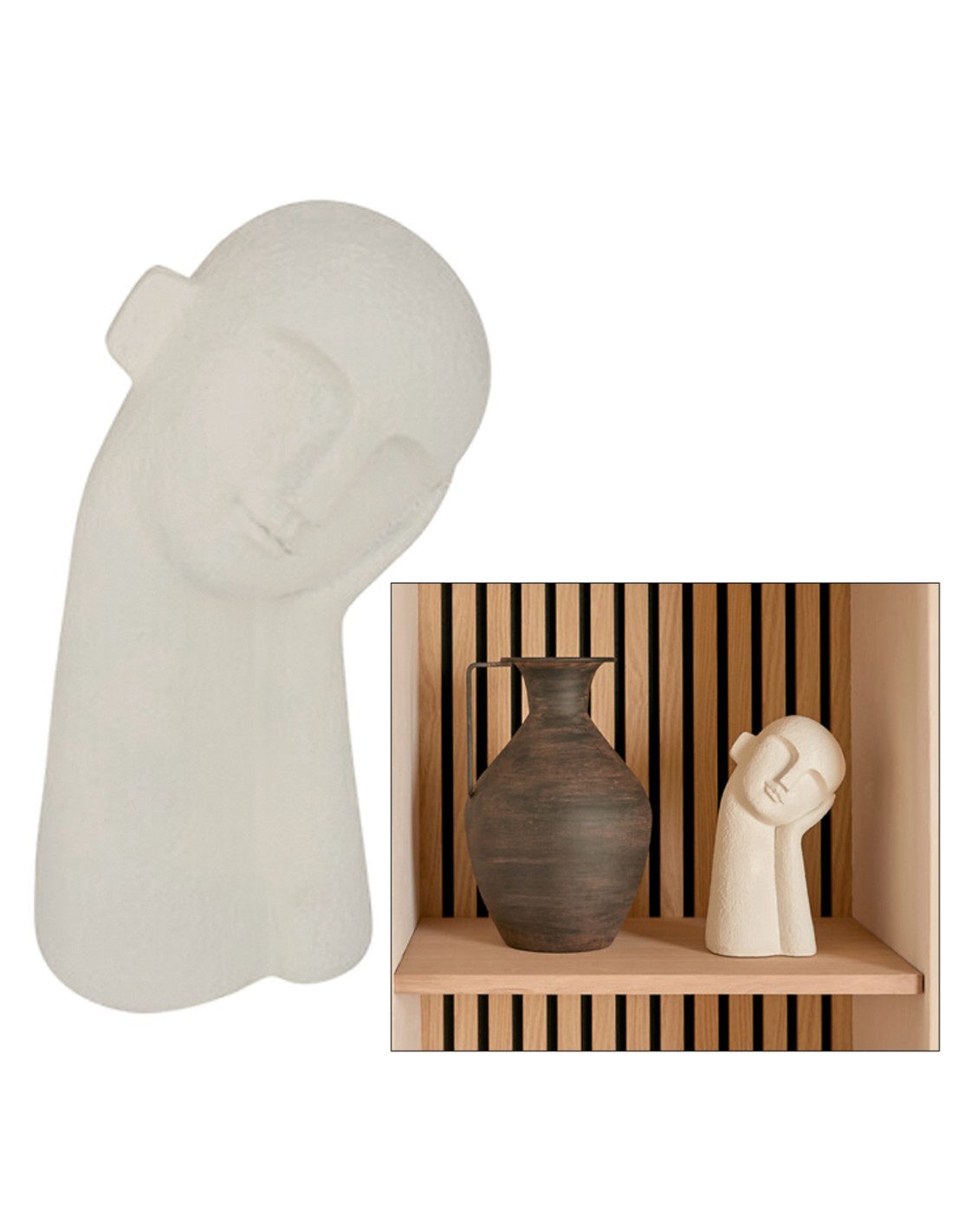 Statua Viso Wonj, Resina Bianca, L 14,5 cm, P 10 cm, H 24,5 cm