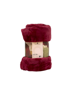 Coperta Ollis tinta unita, flanella rosso bordeaux, 130 x 180 cm, morbida e calda
