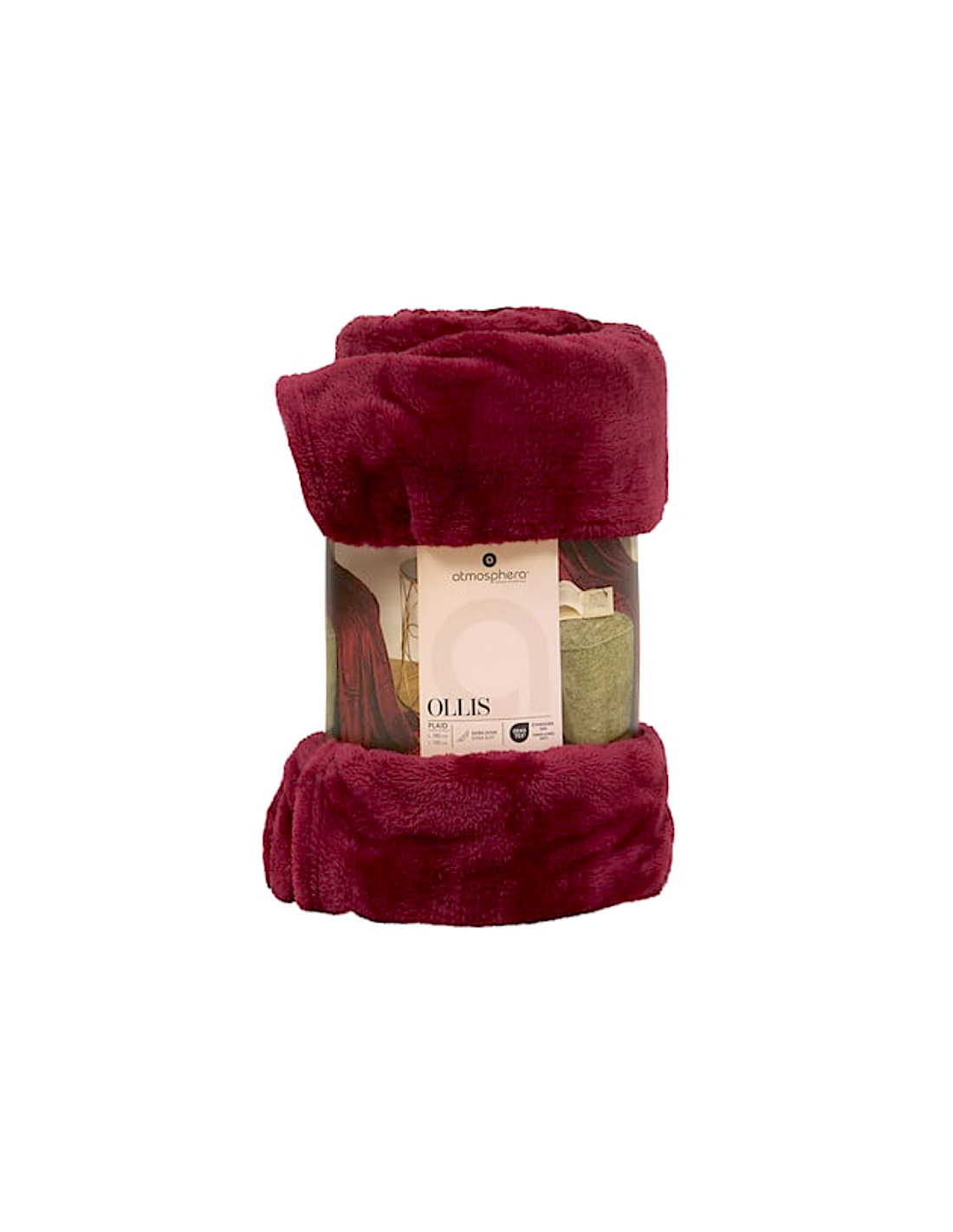 Coperta Ollis tinta unita, flanella rosso bordeaux, 130 x 180 cm, morbida e calda