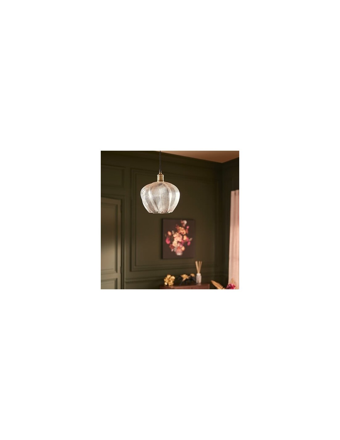 Lampada a sospensione Phylas, vetro trasparente, Ø 27,5 cm, H 119 cm, elegante e moderna