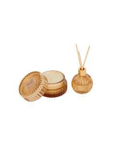 Coffret profumato Albie, Ø 8,1 x P 4,9 cm, fragranza speziata, vaso color ambra