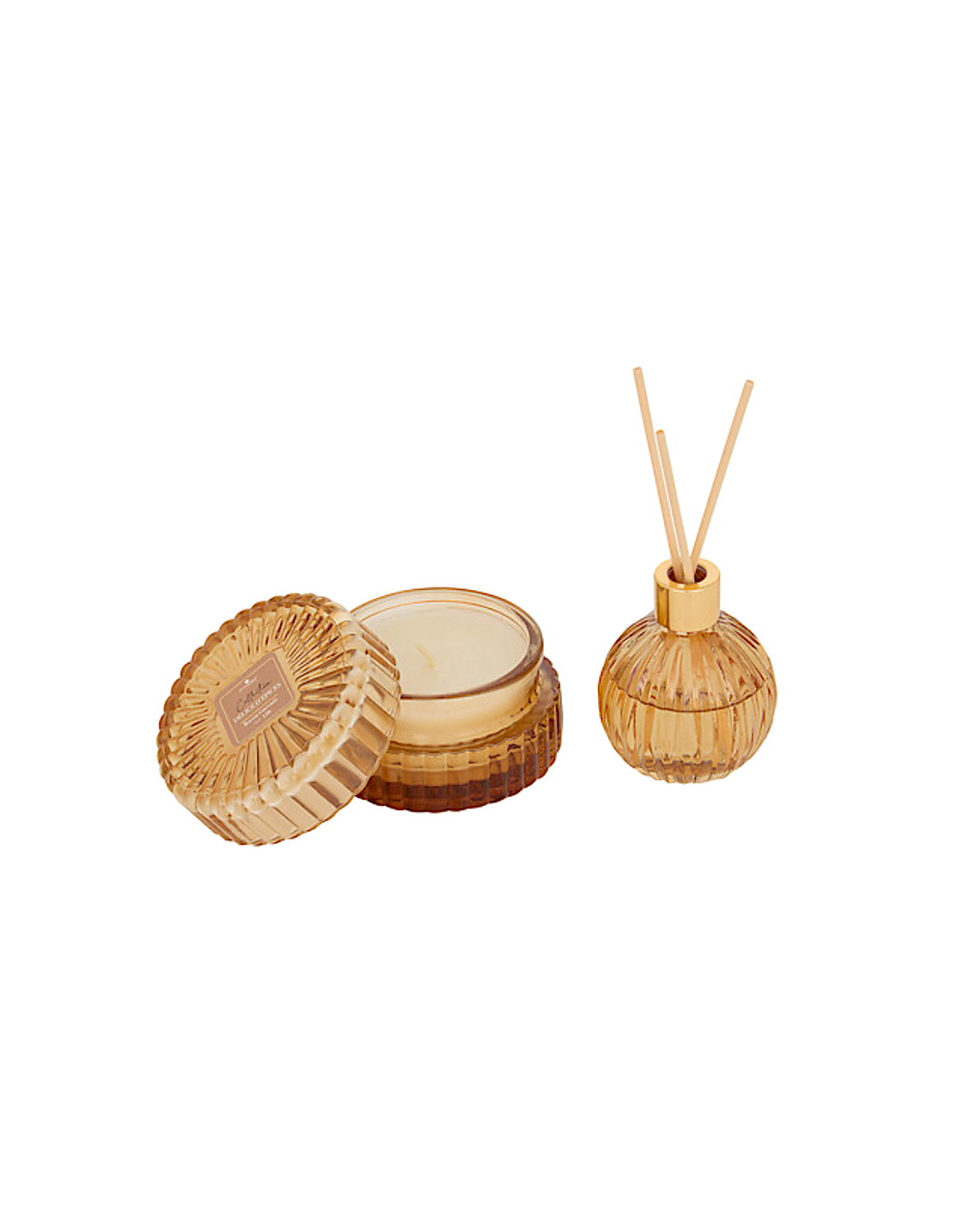 Coffret profumato Albie, Ø 8,1 x P 4,9 cm, fragranza speziata, vaso color ambra