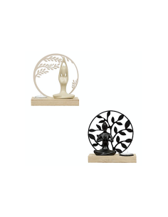 Portacandela Yogi, L 15 x P 6 x H 16 cm, legno e metallo, colori assortiti nero e bianco