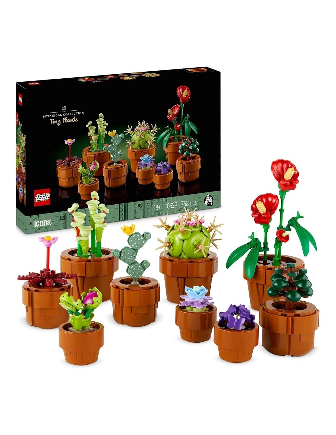 LEGO Icons Piantine, Set Collezione Botanica, Fiori Artificiali, Vaso Terracotta, Decorazione Casa, Idee Regalo