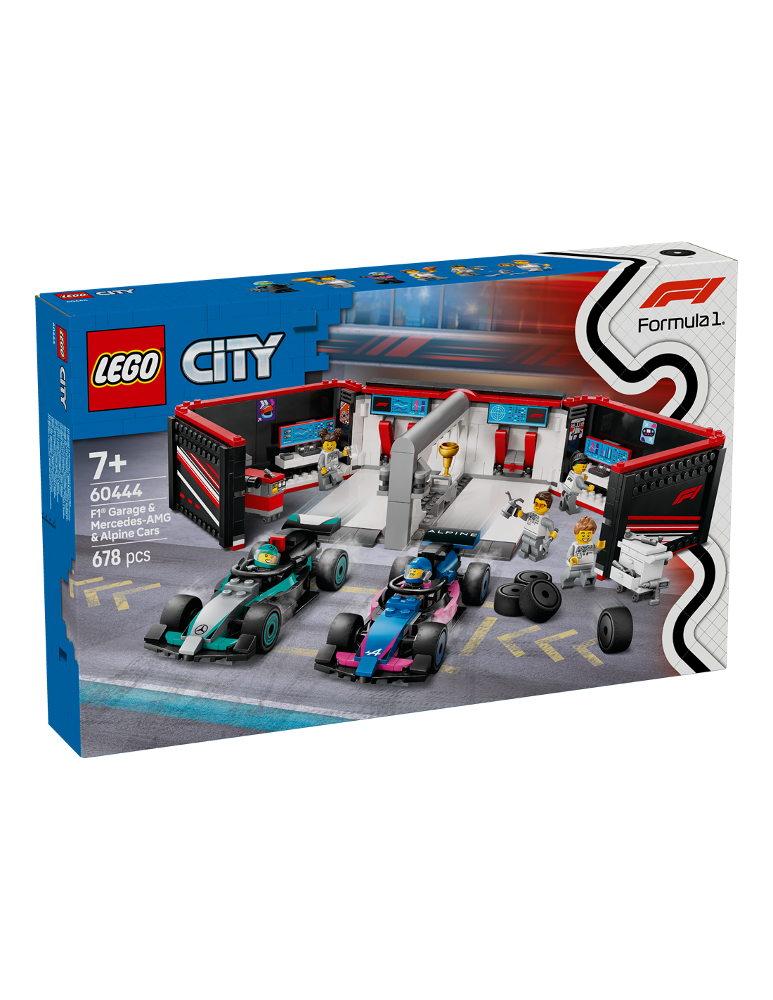 LEGO CITY GARAGE CON MONOPOSTO MERCEDES AMG E ALPINE F1