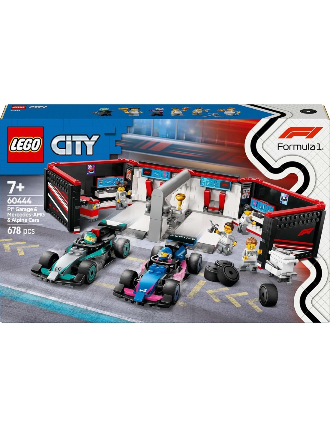LEGO CITY GARAGE CON MONOPOSTO MERCEDES AMG E ALPINE F1