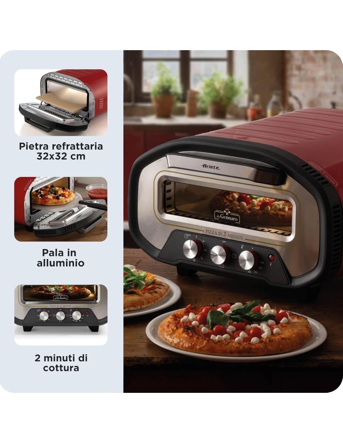 Ariete 3901 Da Gennaro Forno Pizza 2200W con Pietra Refrattaria