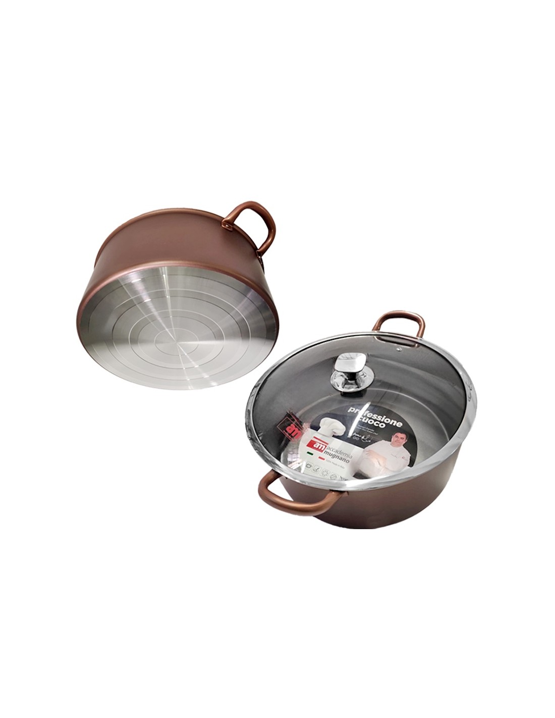 PROFESSIONE CUOCO CASSERUOLA 36CM 2MANICI COPERCHIO VETRO