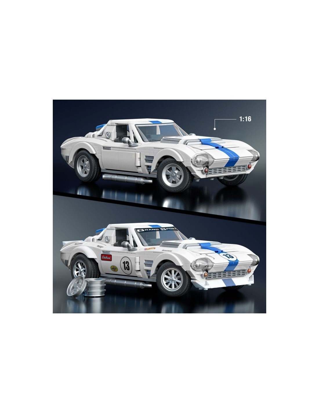 Hot Wheels Mattel Brick Shop Corvette Grand Sport 1:16 Set Costruibile da Collezione
